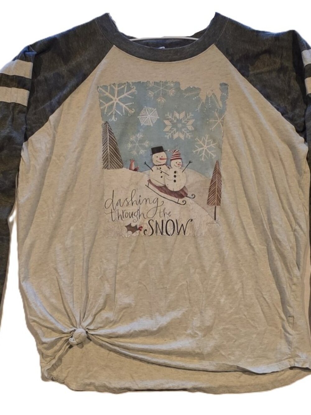 *Women's "Dashing Through the Snow" Snowman Gameday Mash-Up Raglan Tee*